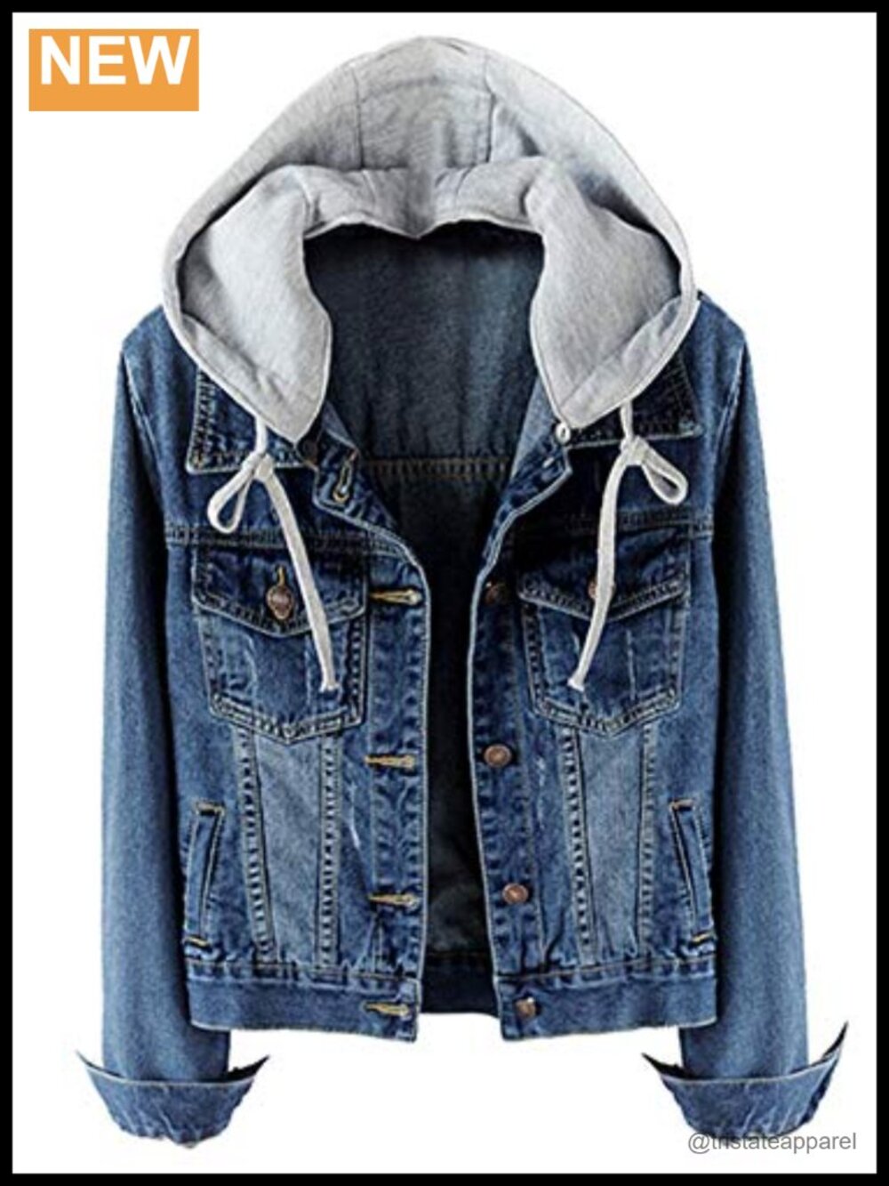 Womens Cotton Polyester Blend Detachable Hood Denim Jacket Casual